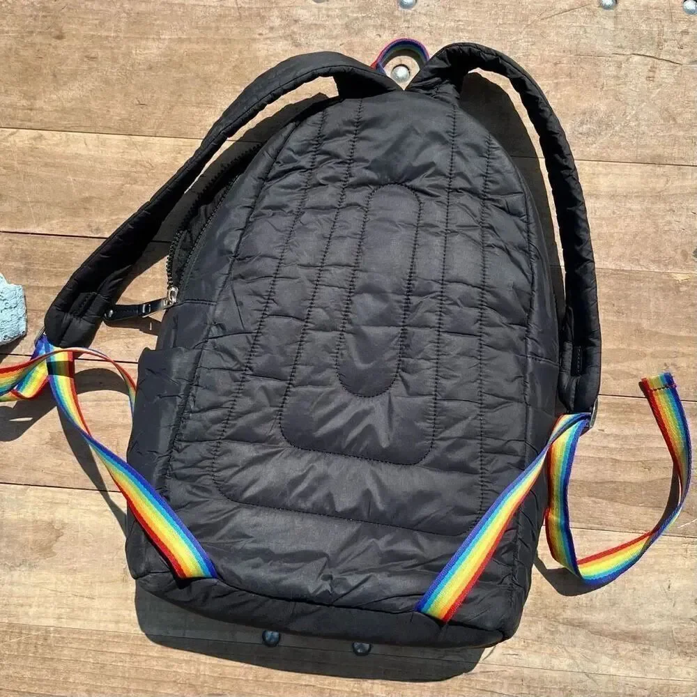 Shonda Roberts Squared Rainbow Strap Puffer Backpack Black
